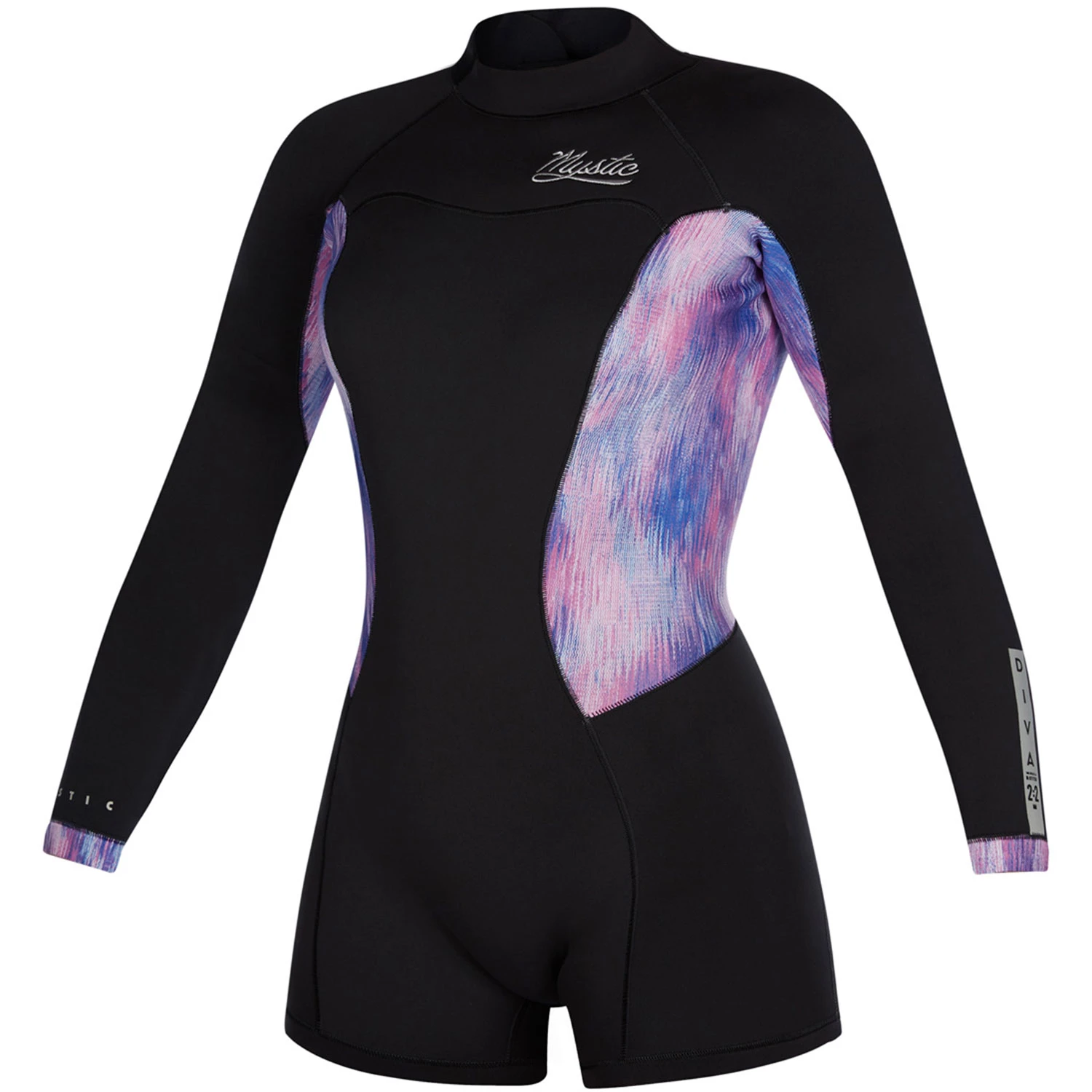 Mystic Womens Diva 2/2mm B-Zip Longarm Shorty Wetsuit - Black/Purple 1 Mystic Womens Diva 2/2mm B-Zip Longarm Shorty Wetsuit - Black/Purple