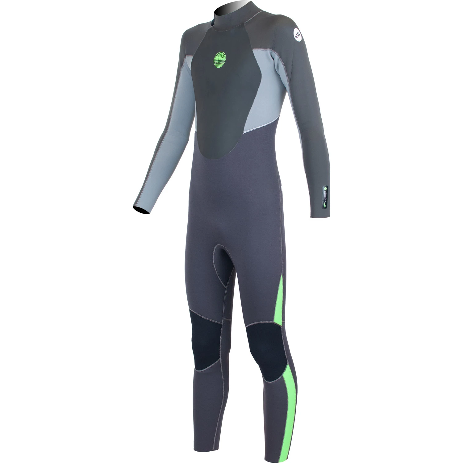 Alder Junior Stealth 5/4/3mm BZ Fullsuit Wetsuit - Jet Black / Lime 1 Alder Junior Stealth 5/4/3mm BZ Fullsuit Wetsuit - Jet Black / Lime